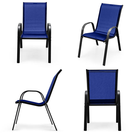 Juego de 4 sillas de comedor apilables para patio con reposabrazos