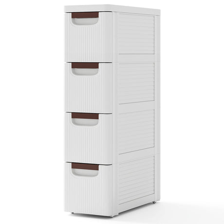 Unidad organizadora rodante de 3/4/5/6 cajones Gabinete de almacenamiento estrecho con ruedas integradas para espacios pequeños-4 cajones