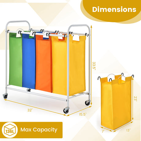 Clasificador de ropa de 136 L de gran capacidad con 4 secciones