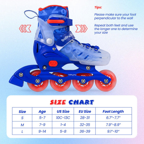4-Size Adjustable Illuminating Kids Inline Skates with Light Up Wheels