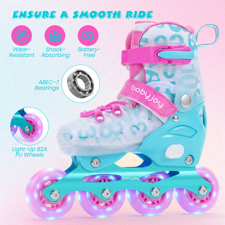 4-Size Adjustable Illuminating Kids Inline Skates with Light Up Wheels