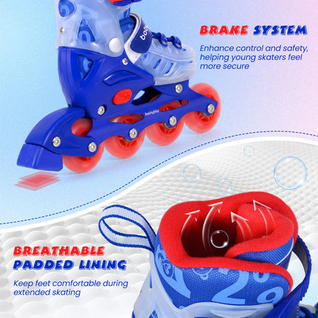 4-Size Adjustable Kids Inline Skates for Beginners Ages 5-7