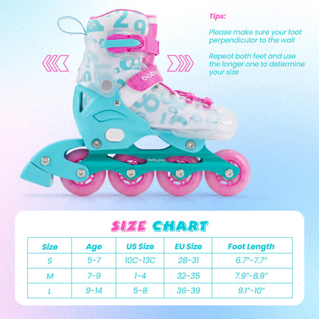 4-Size Adjustable Kids Inline Skates for Beginners Ages 5-7