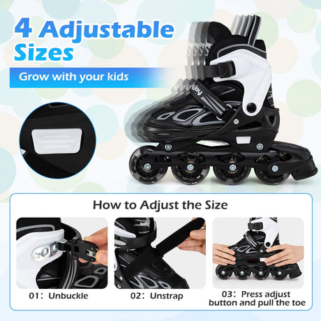 Patines de Cuchilla Ajustables de 4 Tallas con Ruedas Iluminadas para Jóvenes
