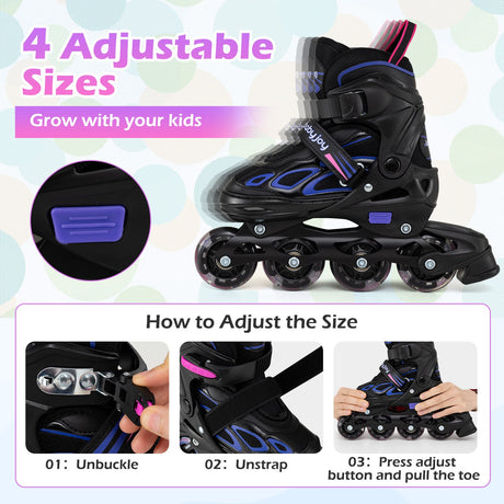 Patines de Cuchilla Ajustables de 4 Tallas con Ruedas Iluminadas para Jóvenes