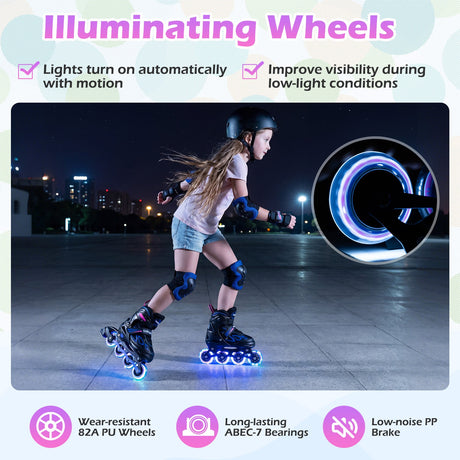 Patines de Cuchilla Ajustables de 4 Tallas con Ruedas Iluminadas para Jóvenes