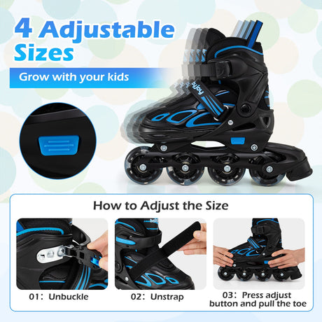 Patines de Cuchilla Ajustables de 4 Tallas con Ruedas Iluminadas para Jóvenes