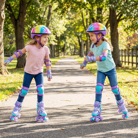 Patines de Ruedas Ajustables de 4 Tallas para Niños con Ruedas Luminosas y Protección de Seguridad Talla S-Morado