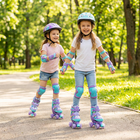 Patines de Ruedas Ajustables de 4 Tallas para Niños con Ruedas Luminosas y Protección de Seguridad Talla S-Morado