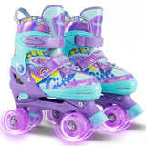 Patines Ajustables para Niños de 4 Tallas con Ruedas Luminosas y Protección de Seguridad Talla M-Morado