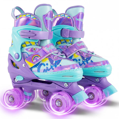 Patines Ajustables para Niños de 4 Tallas con Ruedas Luminosas y Protección de Seguridad Talla M-Morado