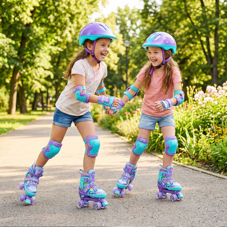 Patines Ajustables para Niños de 4 Tallas con Ruedas Luminosas y Protección de Seguridad Talla M-Morado