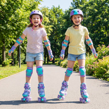 Patines Ajustables para Niños de 4 Tallas con Ruedas Luminosas y Protección de Seguridad Talla M-Morado