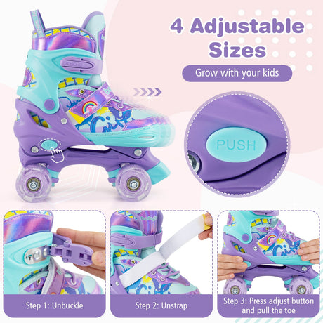 Patines Ajustables para Niños de 4 Tallas con Ruedas Luminosas y Protección de Seguridad Talla M-Morado