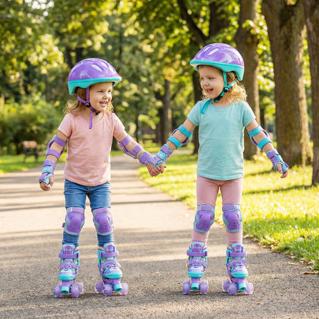 Patines de ruedas ajustables para niños de 4 tallas con ruedas luminosas y protección de seguridad - Morado
