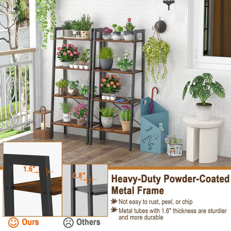 Estantería de 4 Niveles con Marco Metálico y Patas Ajustables