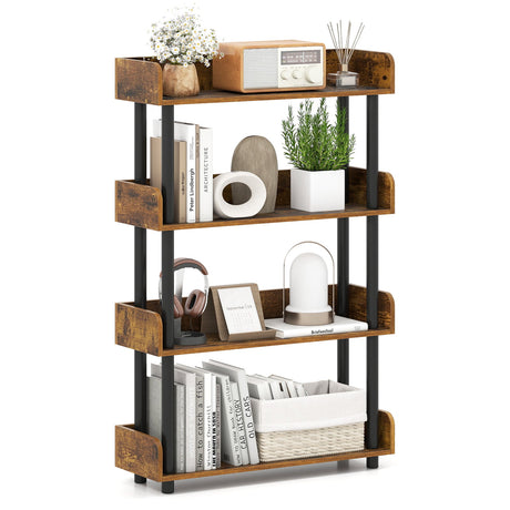 4-Tier Bookshelf Open Bookcase with Anti-Tipping Kit Industrial Storage Unit