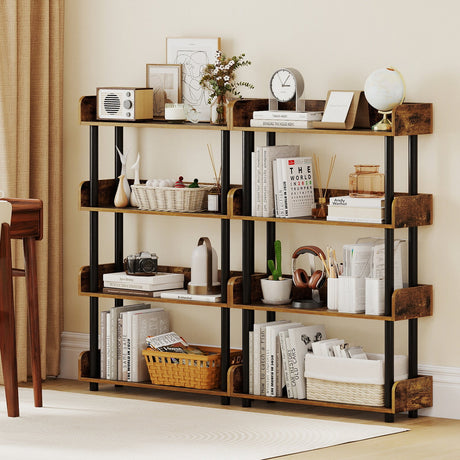 4-Tier Bookshelf Open Bookcase with Anti-Tipping Kit Industrial Storage Unit