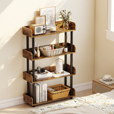 4-Tier Bookshelf Open Bookcase with Anti-Tipping Kit Industrial Storage Unit