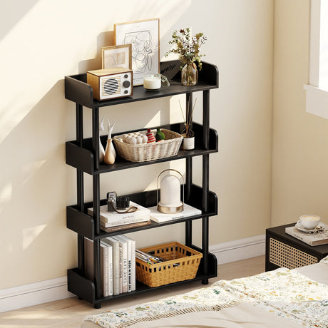 4-Tier Bookshelf Open Bookcase with Anti-Tipping Kit Industrial Storage Unit