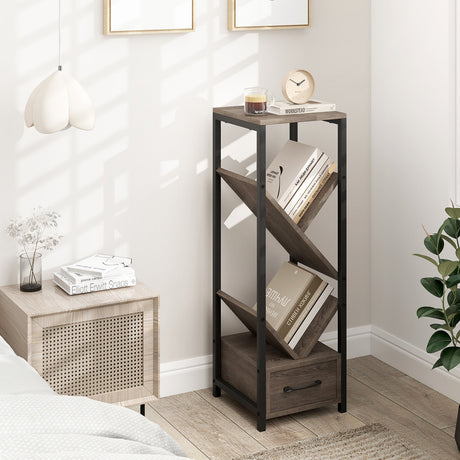 Estantería de árbol de 4 niveles con cajón y estructura metálica - Gris