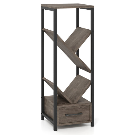 Estantería de árbol de 4 niveles con cajón y estructura metálica - Gris