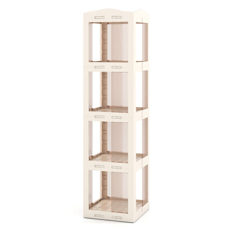 Estantería giratoria plegable de 4 niveles con base giratoria y paneles translúcidos - Blanca