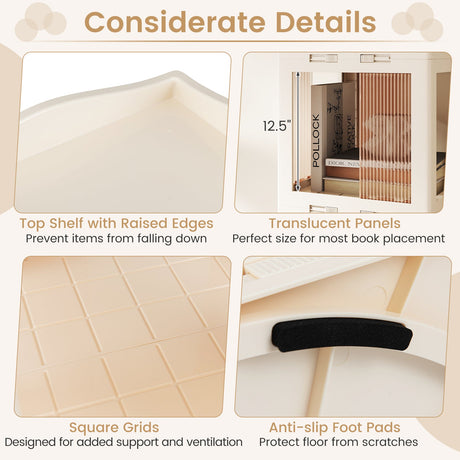 Estantería giratoria plegable de 4 niveles con base giratoria y paneles translúcidos - Blanca