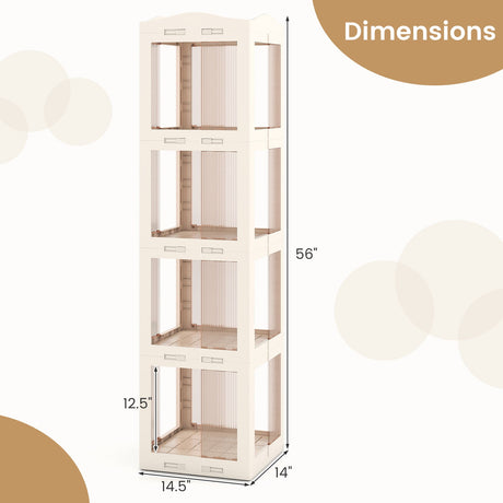 Estantería giratoria plegable de 4 niveles con base giratoria y paneles translúcidos - Blanca
