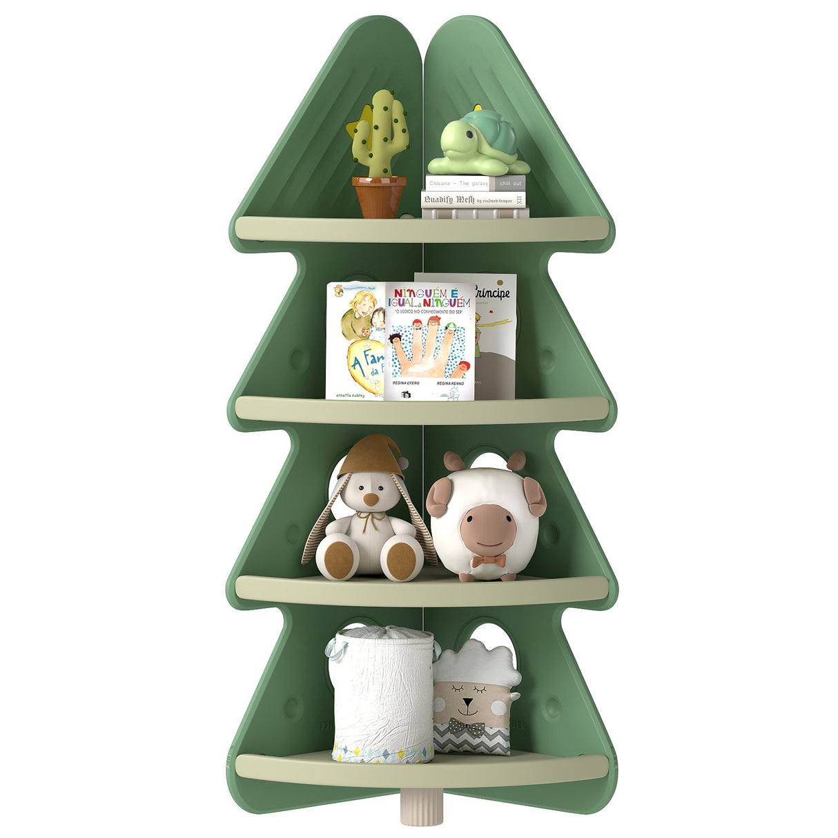 Estantería esquinera infantil de 4 niveles para la habitación de los niños - Verde