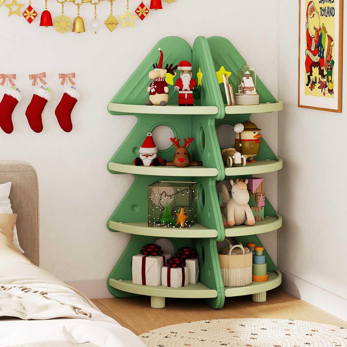 Estantería esquinera infantil de 4 niveles para la habitación de los niños - Verde