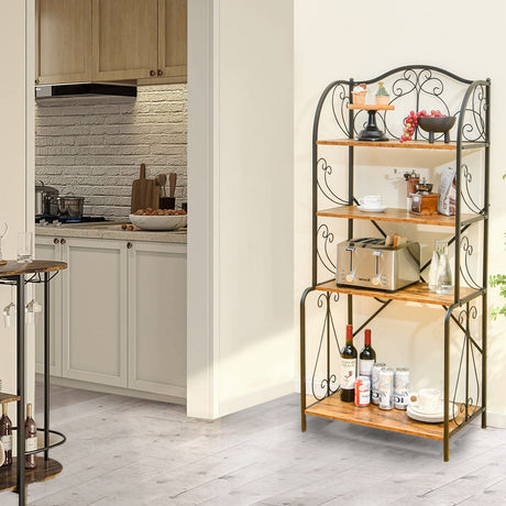 4-Tier Industrial Kitchen Baker's Rack with Open Shelves and X-Bar