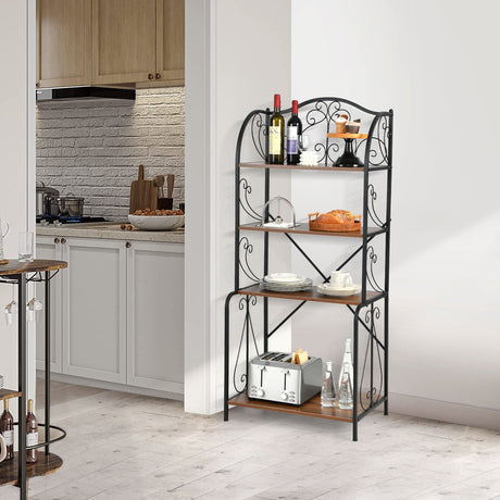 4-Tier Industrial Kitchen Baker's Rack with Open Shelves and X-Bar