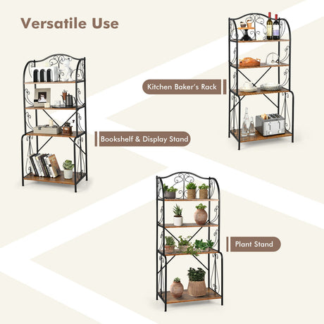 4-Tier Industrial Kitchen Baker's Rack with Open Shelves and X-Bar