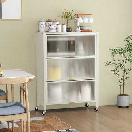 Estantería de cocina de 4 niveles con puertas abatibles - Blanca