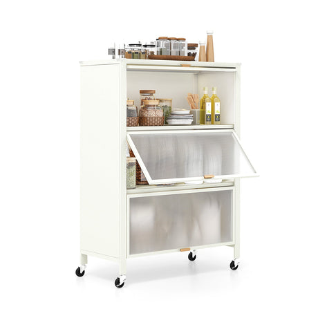 Estantería de cocina de 4 niveles con puertas abatibles - Blanca