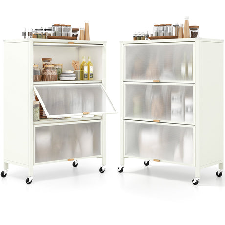 Estantería de cocina de 4 niveles con puertas abatibles - Blanca