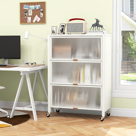 Estantería de cocina de 4 niveles con puertas abatibles - Blanca