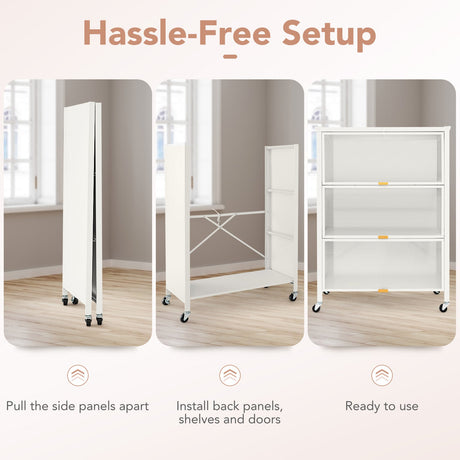 Estantería de cocina de 4 niveles con puertas abatibles - Blanca