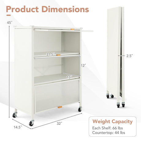 Estantería de cocina de 4 niveles con puertas abatibles - Blanca
