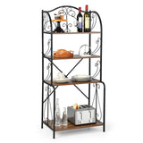 Estante de panadero industrial de cocina de 4 niveles con estantes abiertos y barra en X