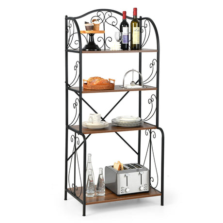 4-Tier Industrial Kitchen Baker's Rack with Open Shelves and X-Bar