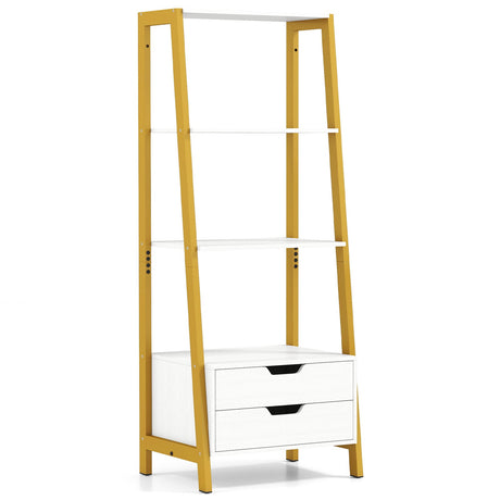 Estantería de escalera de 4 niveles con 2 cajones, 52.5 pulgadas de alto, estantería independiente