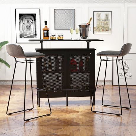 Mesa de Bar de Licor de 4 Niveles con 6 Soporte para Copas y Reposapiés Metálico-Negro