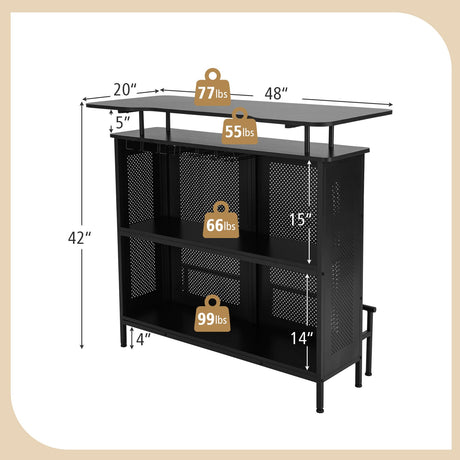 Mesa de Bar de Licor de 4 Niveles con 6 Soporte para Copas y Reposapiés Metálico-Negro