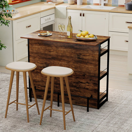 Isla de cocina con minibar de 4 niveles con reposapiés y botellero-Café