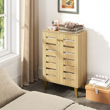 Zapatero moderno de madera de 4 niveles con puertas y estantes extraíbles - Roble