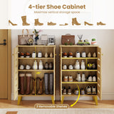 Zapatero moderno de madera de 4 niveles con puertas y estantes extraíbles - Roble