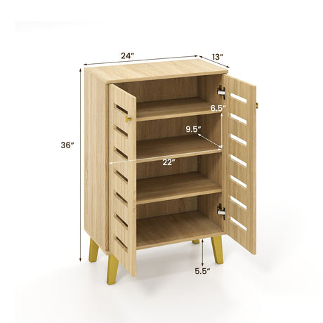 Zapatero moderno de madera de 4 niveles con puertas y estantes extraíbles - Roble