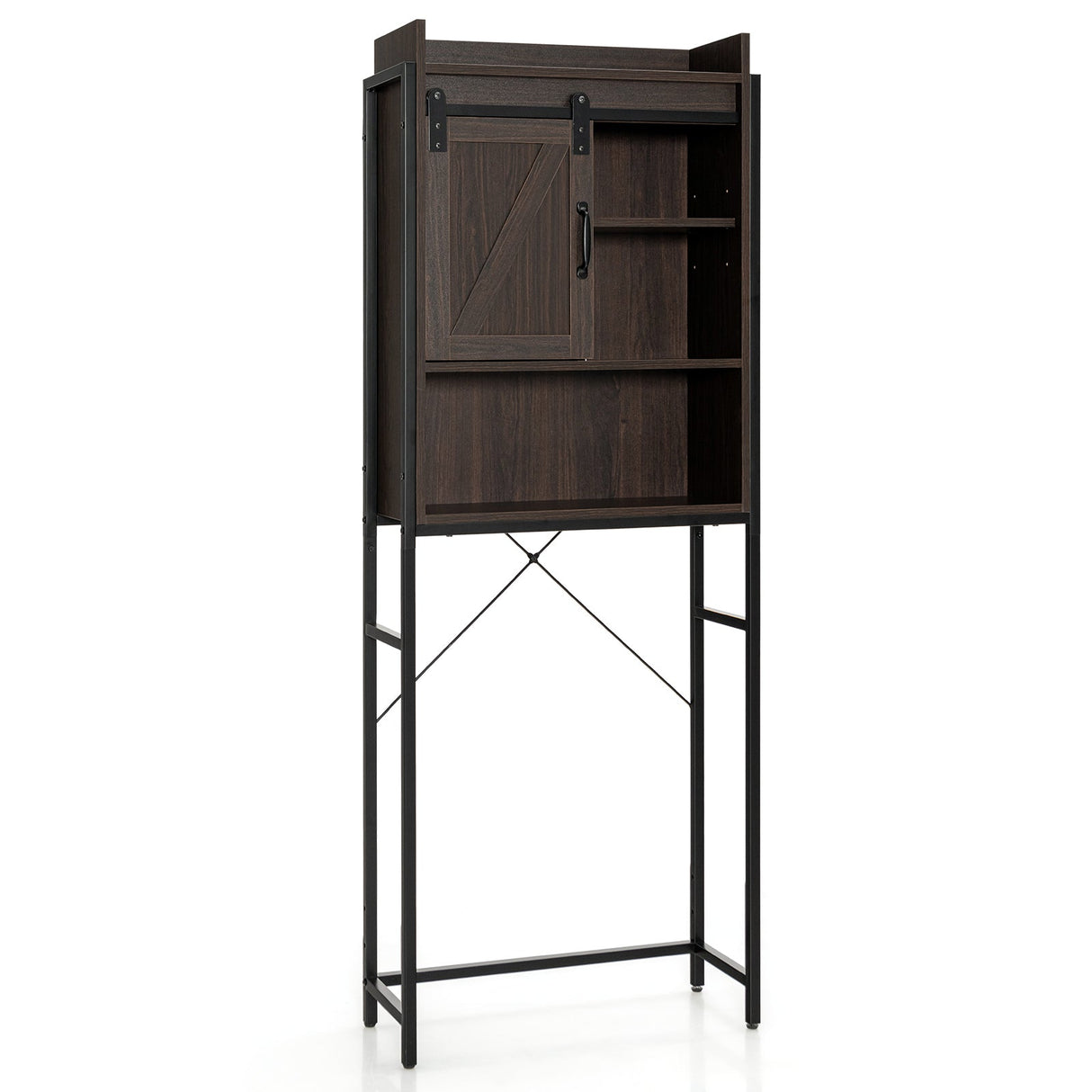 4-Tier Multifunctional Toilet Sorage Cabinet with Adjustable Shelf and Sliding Barn Door